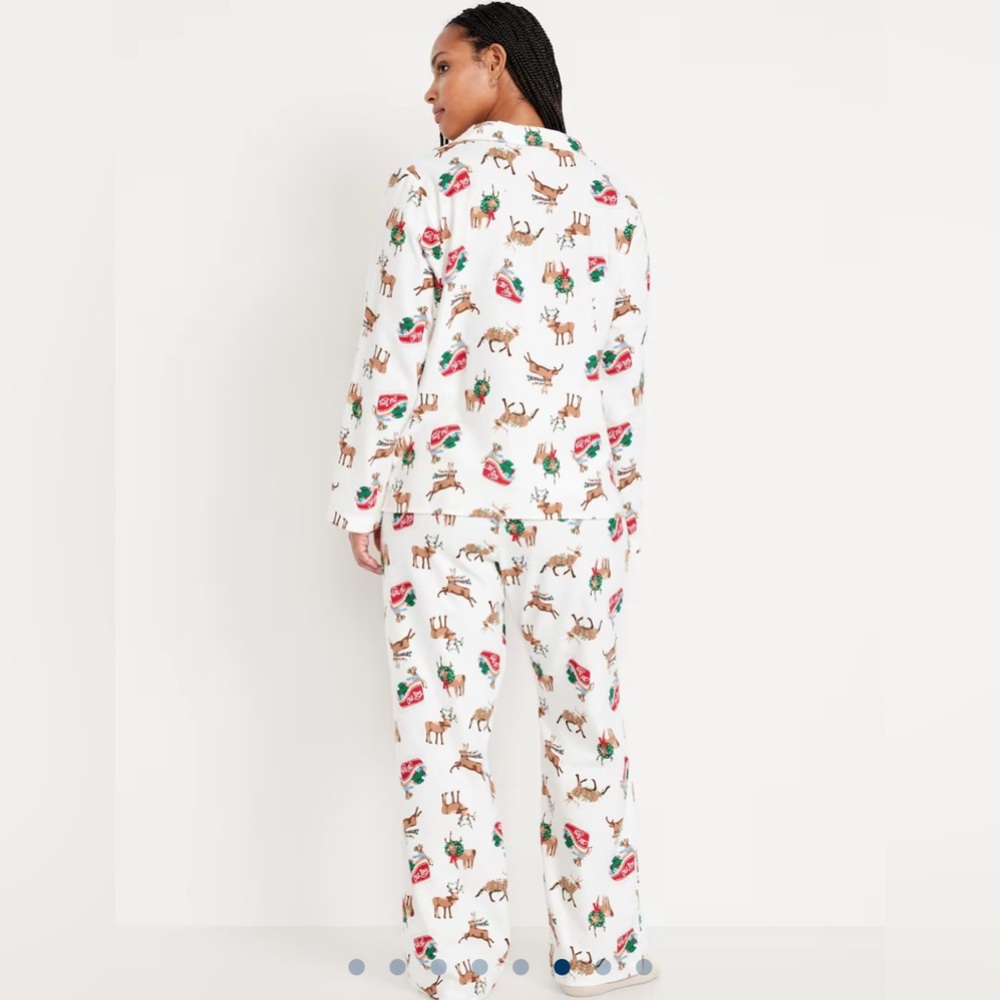 New Old Navy flannel Christmas Festive Reindeer Print Pajama Set women’s 3X - Picture 4 of 9